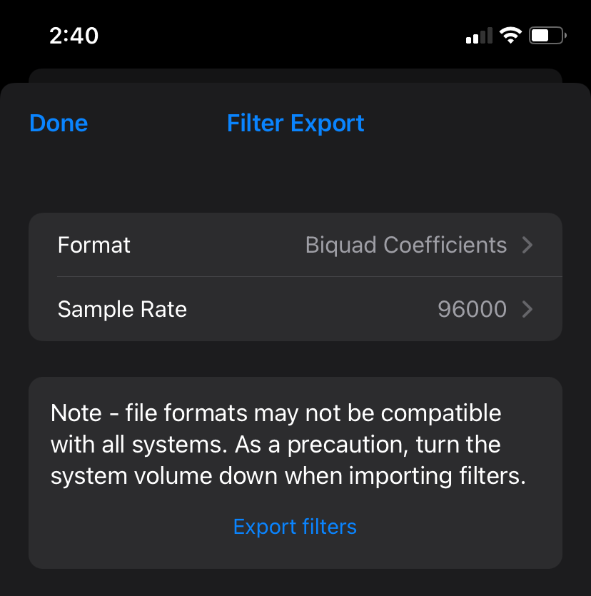 filter export